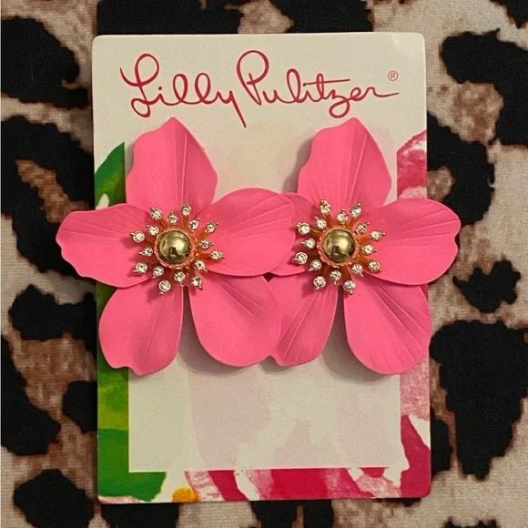 Lilly Pulitzer Oversized Orchid Earrings in Roxie Pink - Picture 1 of 4